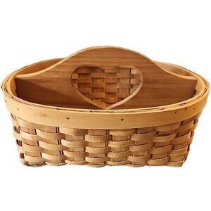 Divided Oval 11.5 Inch Natural Basket with Heart Cutout in Handle